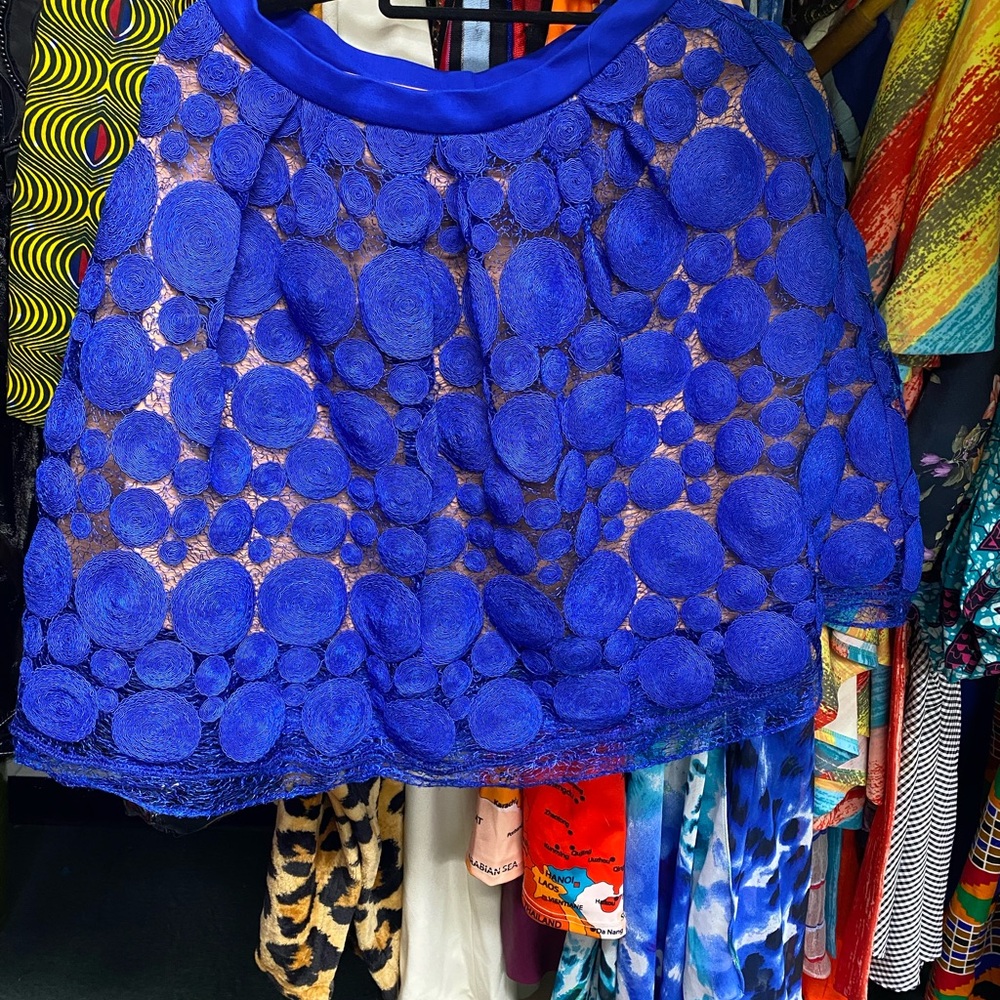 EVA FRANCO Elegant and Playful Blue Circle Pattern Skirt Size 2